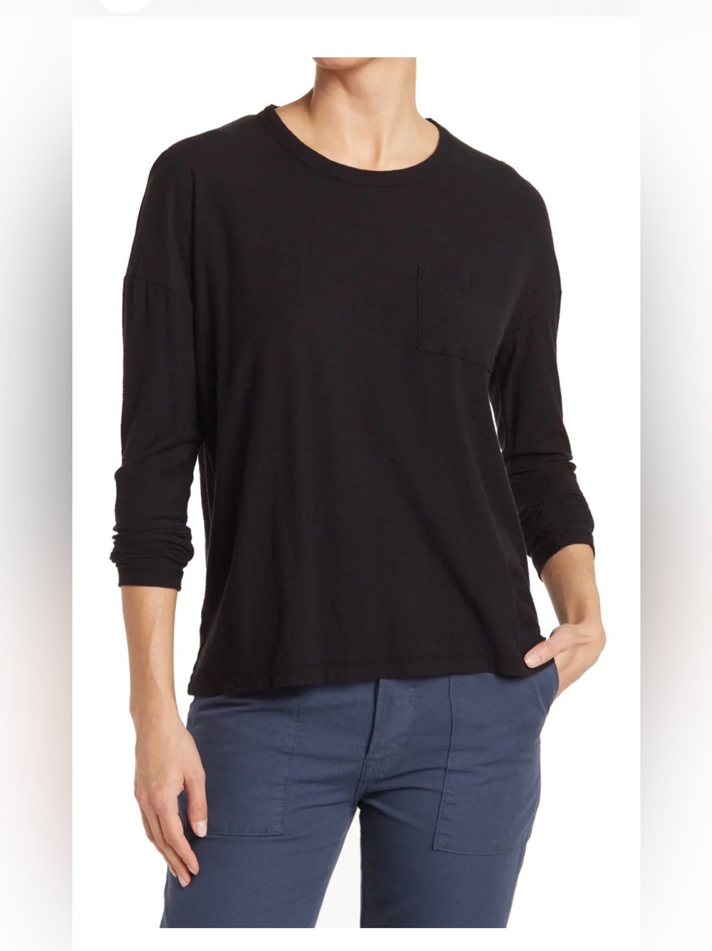 JAMES PERSE LONG SLEEVE POCKET TEE BLACK SIZE 2